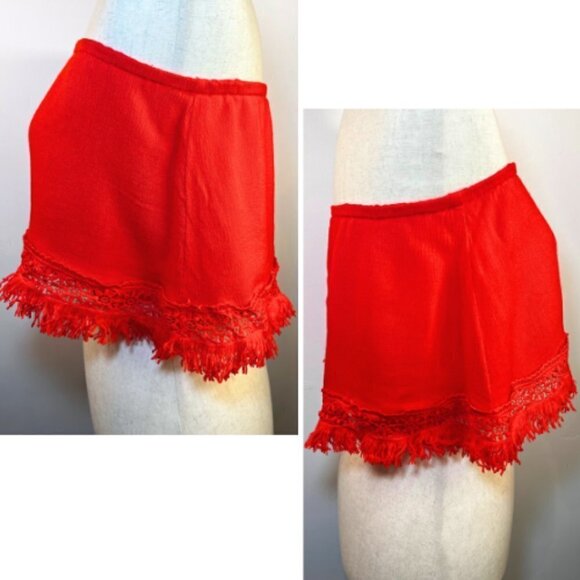 LULUS Californian Red Fringe Strapless Crop Top with Crochet Hem Size L - Picture 4 of 11